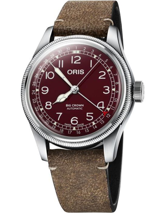 Oris Oris Big Crown Pointer Date 01 754 7741 4068-07 5 20 50  01 754 7741 4068-07 5 20 50 механические мужские часы красный циферблат, браслет кожаный — вид спереди